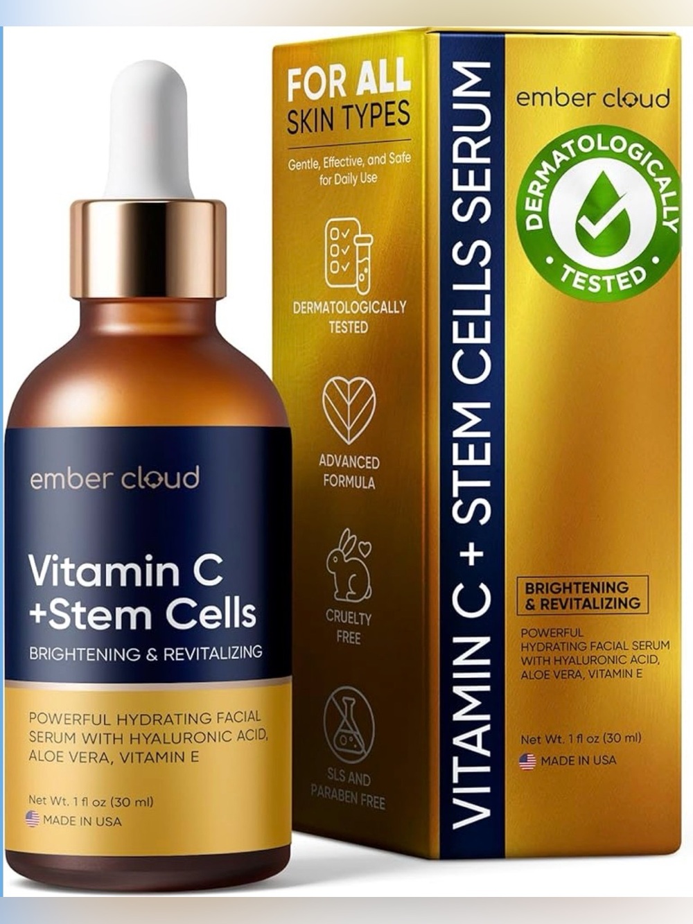 Vitamin C Serum for Face with Stem Cells Hyaluronic Acid Vitamin E Aloe Vera